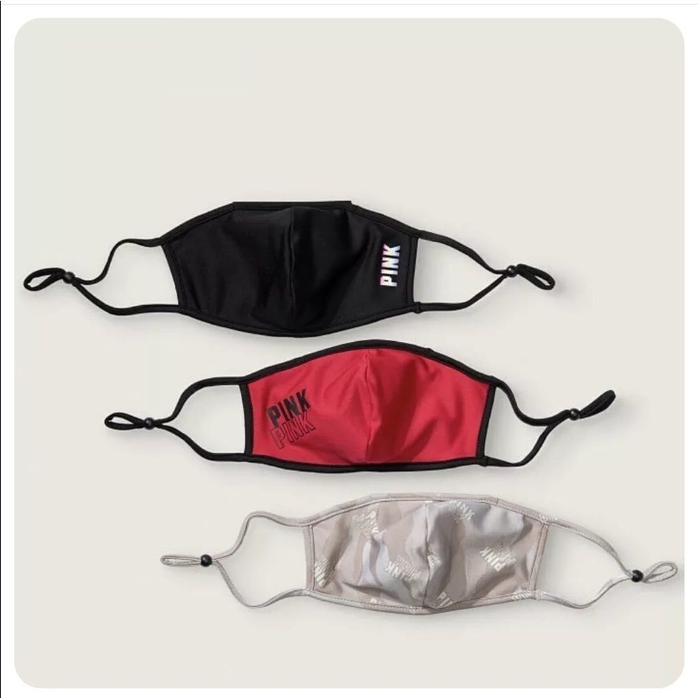 VICTORIA’S Secret Vs Pink Reusable Cloth Face Mask New 3 Pack Red Ran Ca…